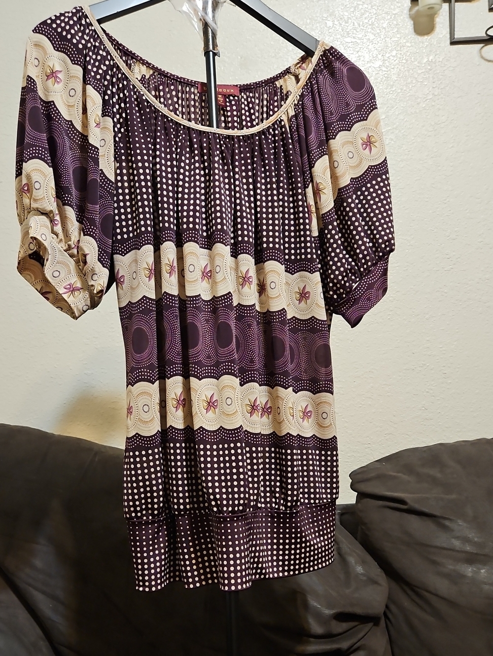 Bordeaux Purple and Cream Patterned Blouse